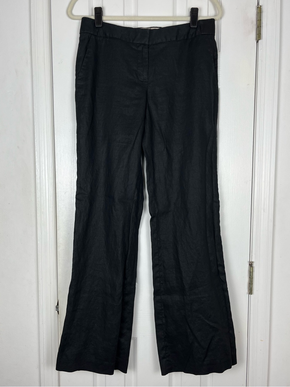 J. Crew 100% Linen City Fit Black Trouser Pants Sz 4 Mid-Rise Boot Flare